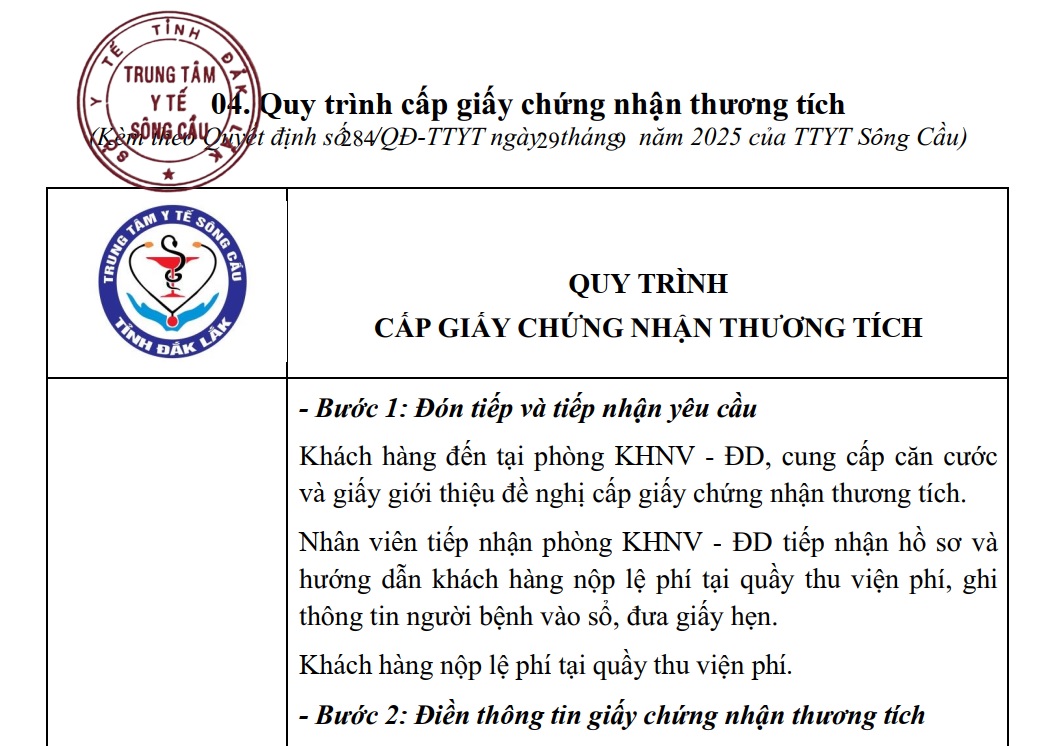 Quy trình cấp giấy chứng nhận thương tích